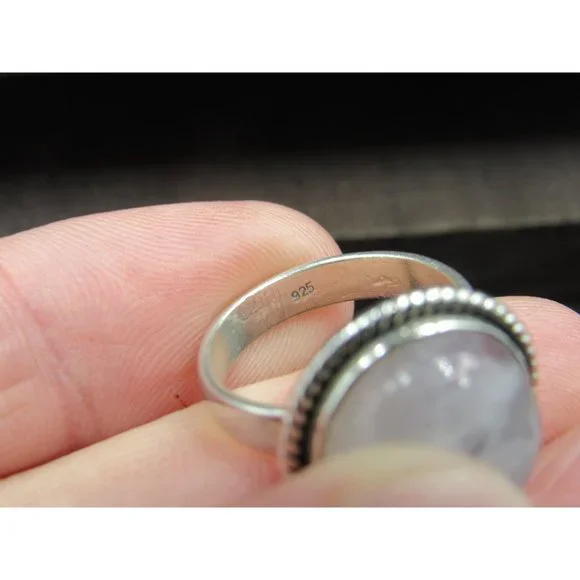 Size 6 Sterling Silver Large Round Moonstone Band Ring Vintage Statement - Picture 6 of 9